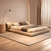 Queen Size Minimalist Japanese-Style Tatami Bed Ultra-Fiber Leather Steel-Wood Slatted Frame